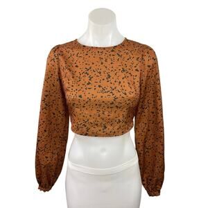 Nasty Gal Women's Brown Crew Neck Open Back Tie Closure Crop Blouse Top Size 0